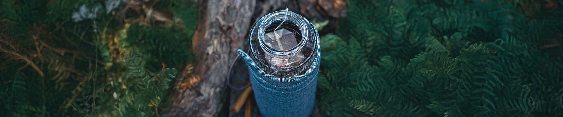 Flasche aus Borosilikatglas mit Teebeutel